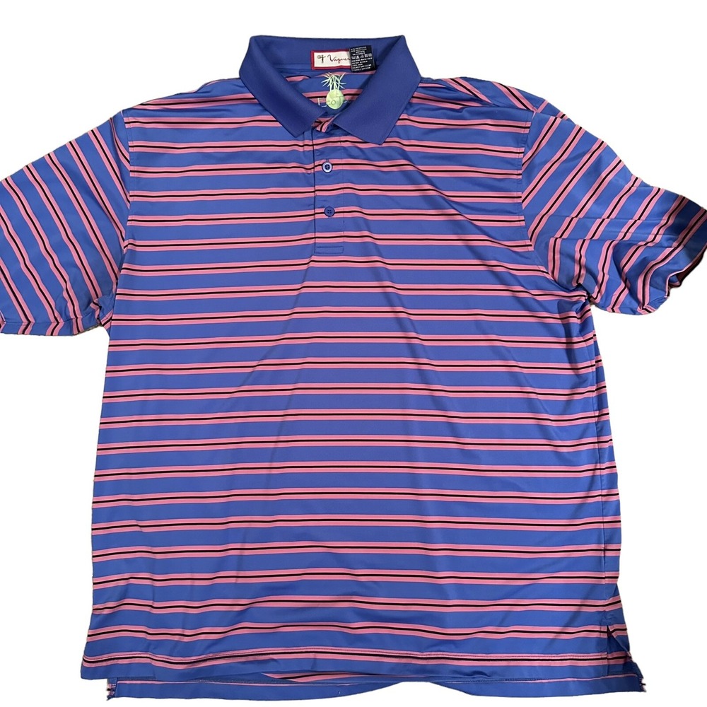 Vaquero Mens Golf Polo Pink Blue Striped XXL Performance Vaquero Stretch Eco Tee
